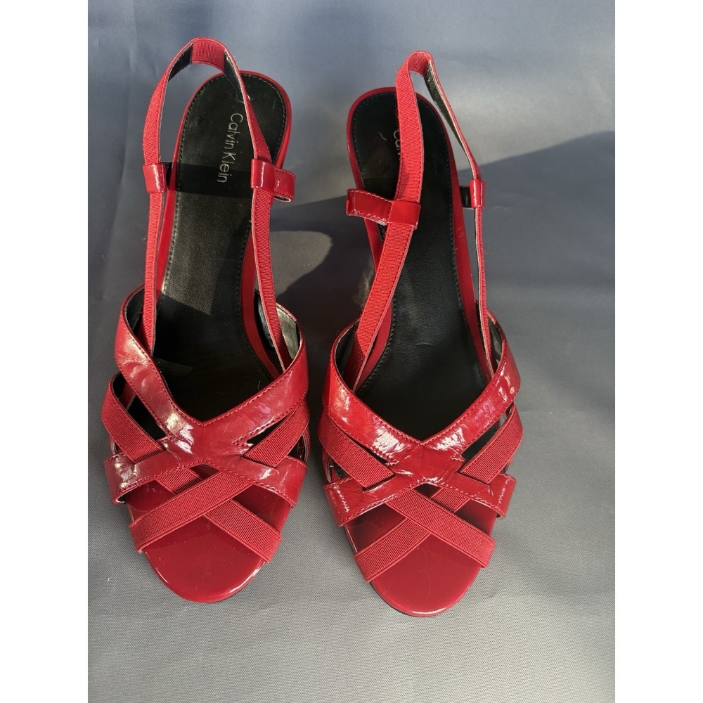Calvin Klein Marielle Red Patent Wedge Sandals Heel‎ Strappy Size 8.5M